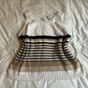 JEANNE PIERRE Striped Knit Vest in Black, White, and Tan